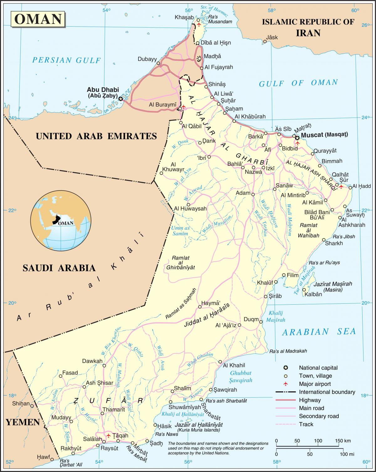 عمان, نقشه جاده های